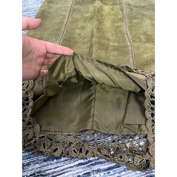 S.M.H. Boutique Patchwork Leather Olive Midi Dress Size 8 - Picture 8 of 8